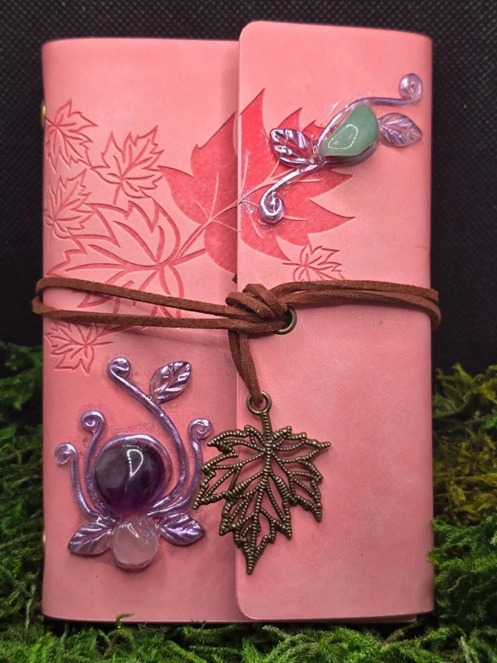 Pink Faux Leather Crystal Journal | Amethyst Rose Quartz Aventurine